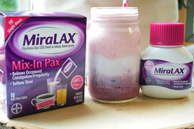 fruit smoothie in mason jar with miralax