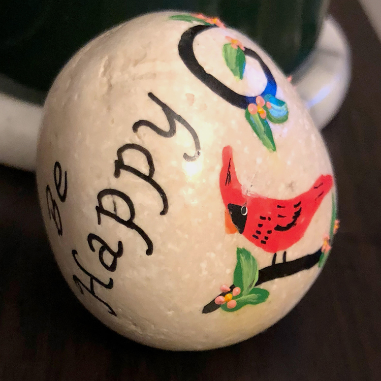 hand painted be happy cardinal bird kindness stone