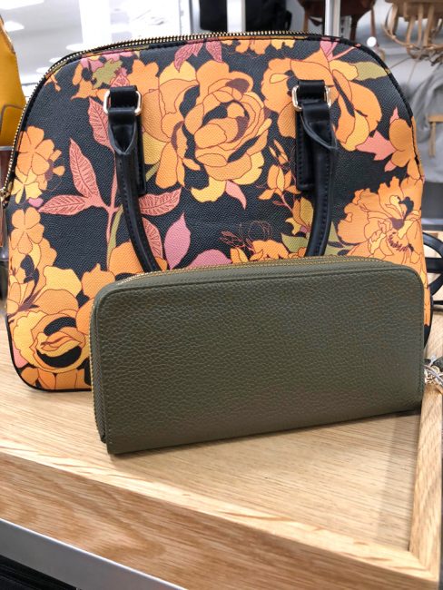 floral purse and green clutch from Target