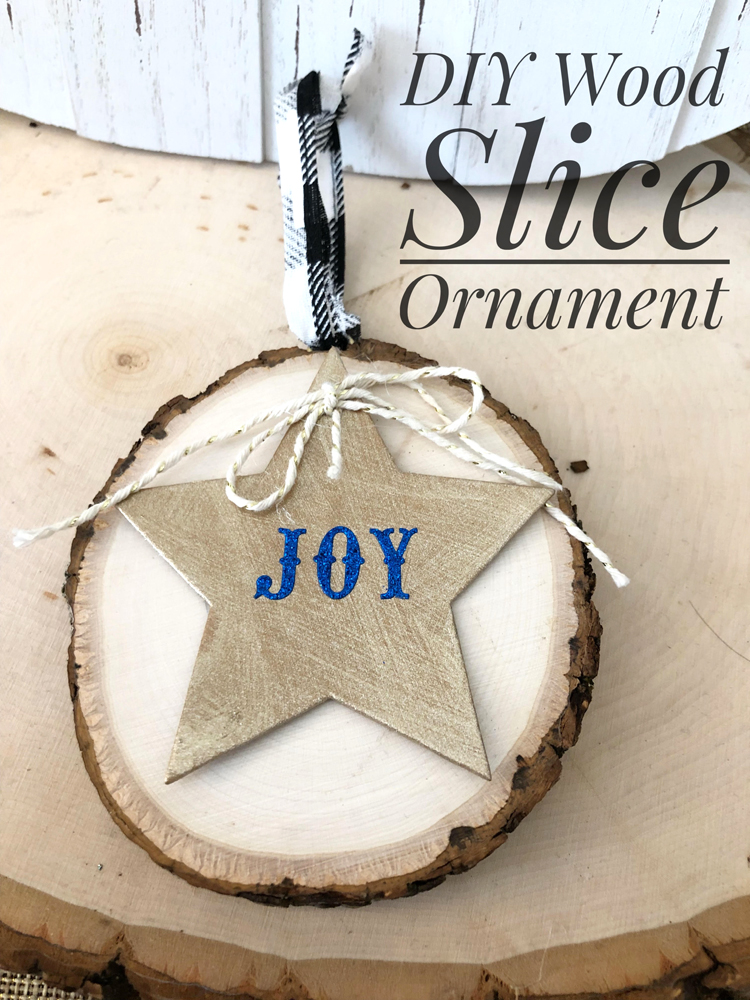 This simple rustic wood slice Christmas ornament is easy to make for the holiday season.