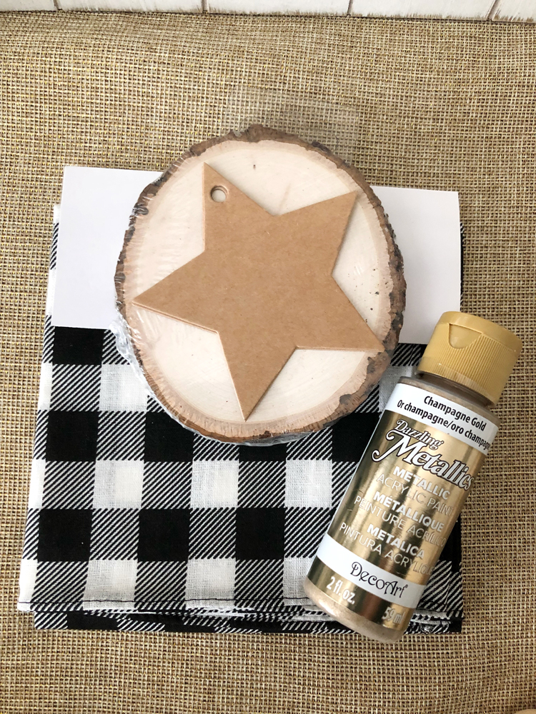 supplies for an easy but adorable wood slice ornament