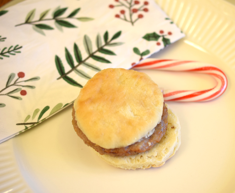 Yummy Smithfield breakfast sandwich on a Christmas breakfast table