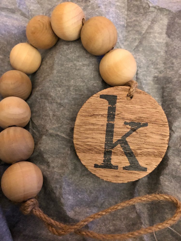 monogrammed wood bead garland