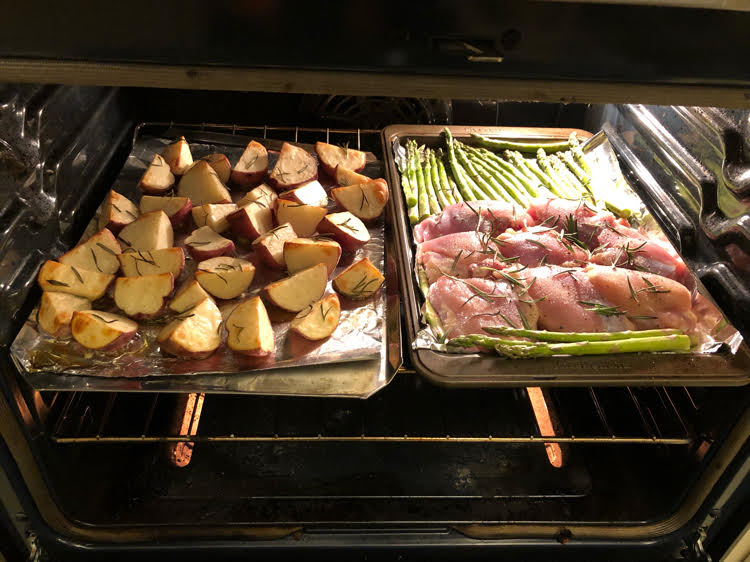 how to roast chicken, potatoes and asparagus for a delicious rosemary sheet pan dinner