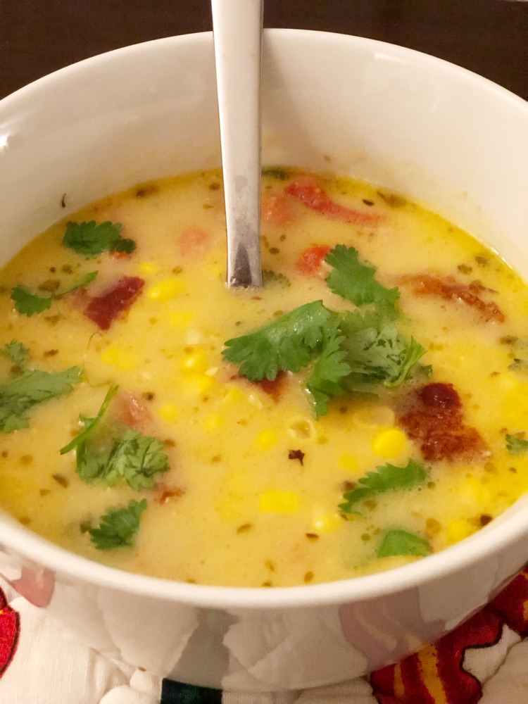 I love this easy to make coconut corn chowder with potatoes recipe