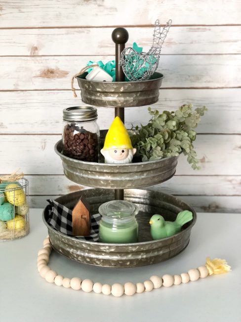 Garden Gnome Spring Tiered Tray - momhomeguide.com