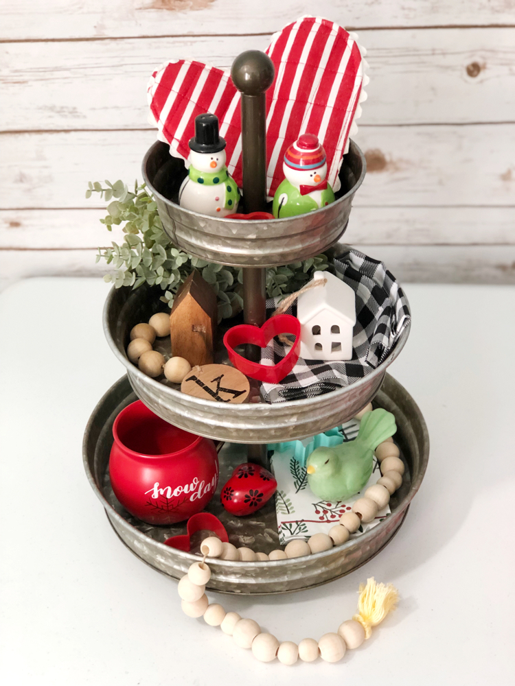 Decorated tiered tray for Valentine's Day