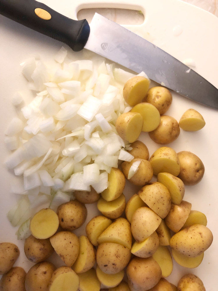 chopped potatoes and onions