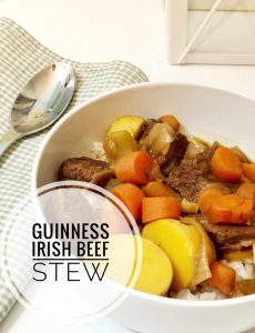 This Guinness Irish Beef Stew is easy to put together and is so delicious! The beer flavors and tenderizes the beef for a melt in your mouth beef stew. It can be made in a slow cooker or on the stove.