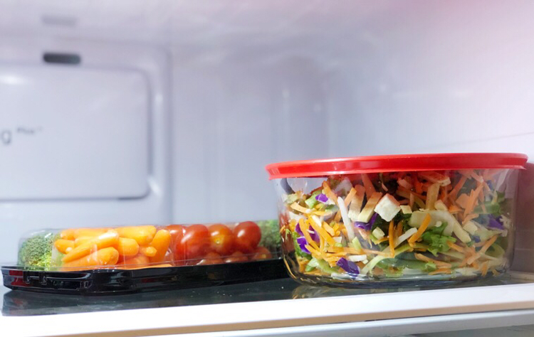 I like to keep a fresh salad and cut veggies in my fridge so they are always ready to go for my family.