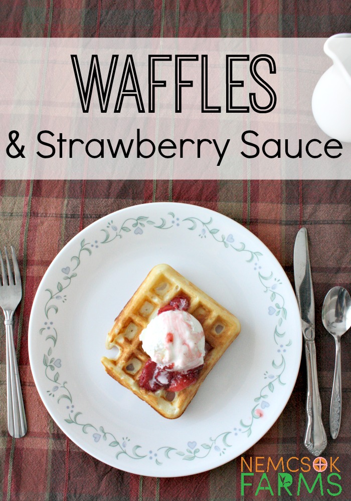 homemade waffles with strawberry sauce