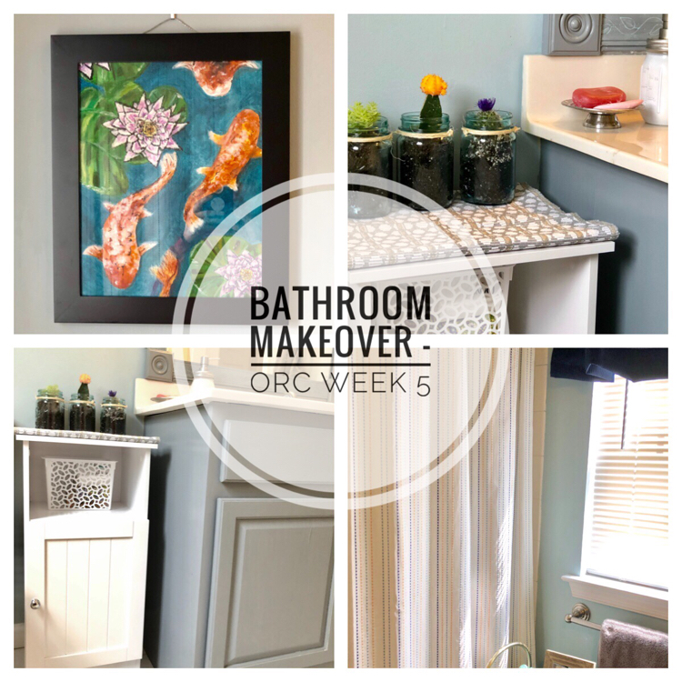 For the 5th week of the One Room Challenge, I added new decor to my daughters' bathroom -- including a painting one of my daughters painted!