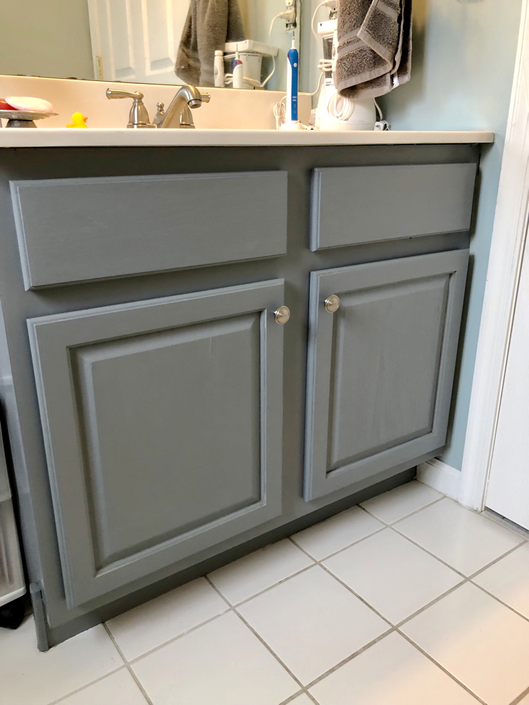 painted grey bathroom cabinets