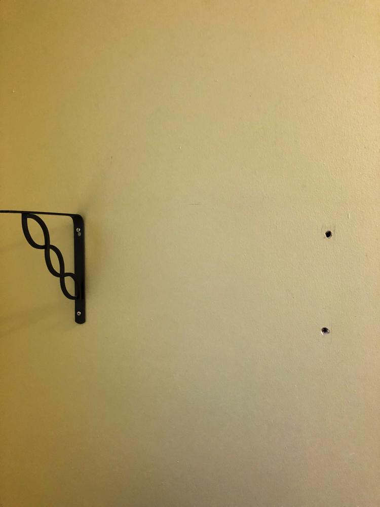When I removed a shelf from our bathroom wall, the toggle bolts left huge holes in the wall.