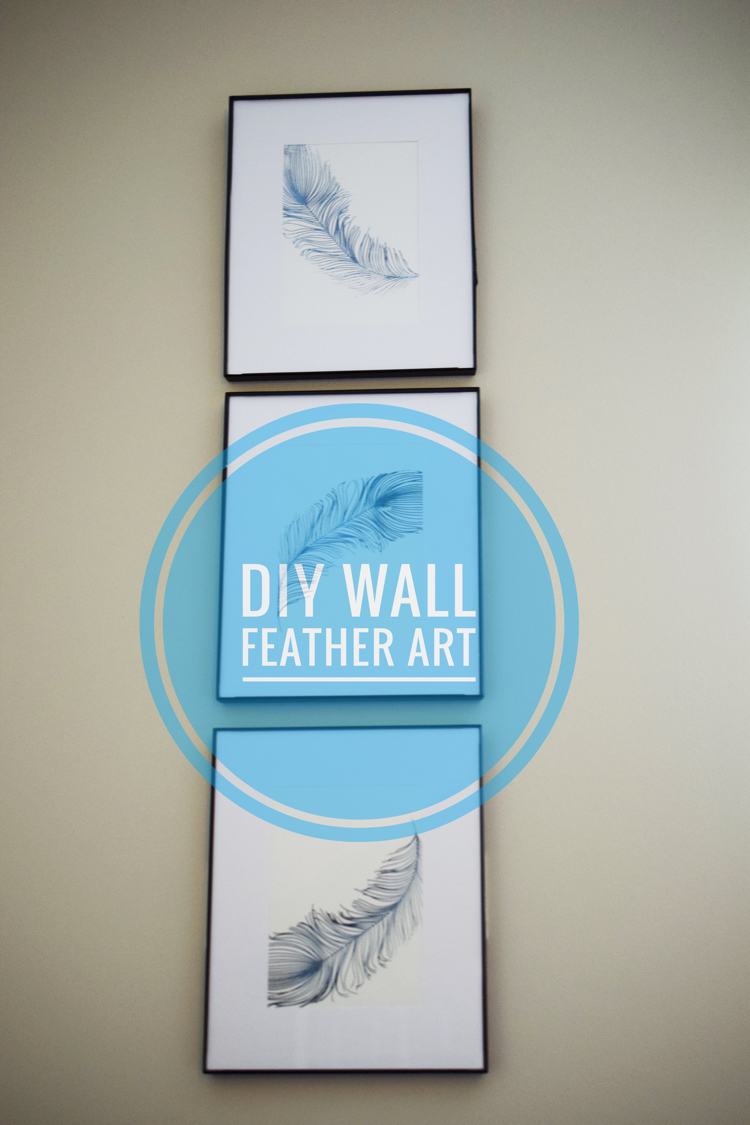 DIY framed stenciled feather art