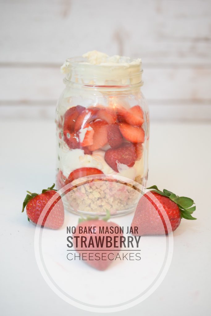 An easy to prepare an no bake recipe for mini strawberry cheesecakes served in mason jars