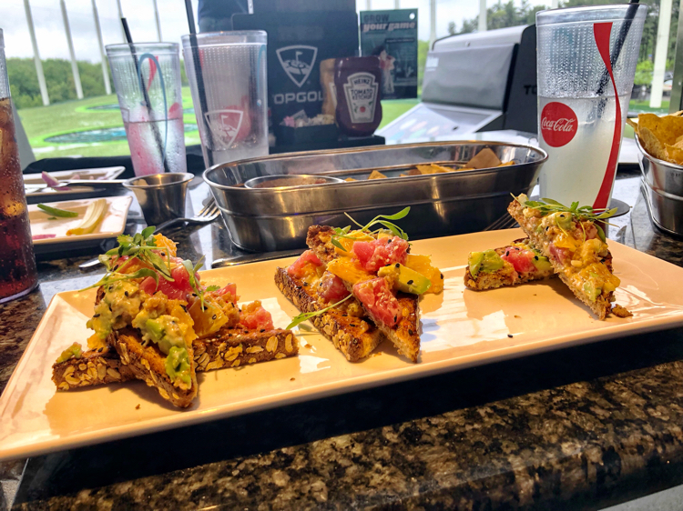 Delicious flatbread with tuna, orange and ginger at Topgolf in Mount Laurel, NJ