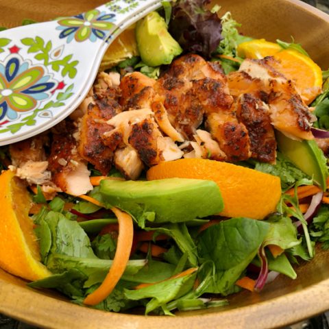 This recipe for green salad with orange ginger salmon s so good!