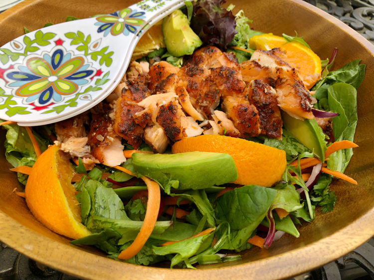 This recipe for green salad with orange ginger salmon s so good!