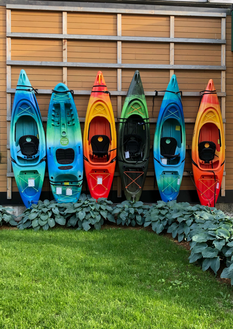 Colorful kayaks in Burlington, VT