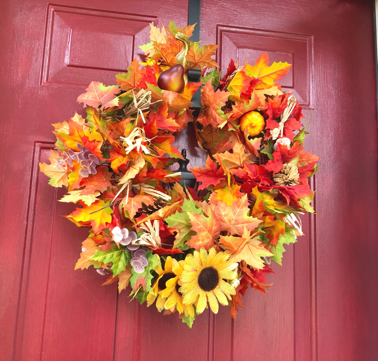 Make this easy and colorful fall wreath in less than 10 minutes!