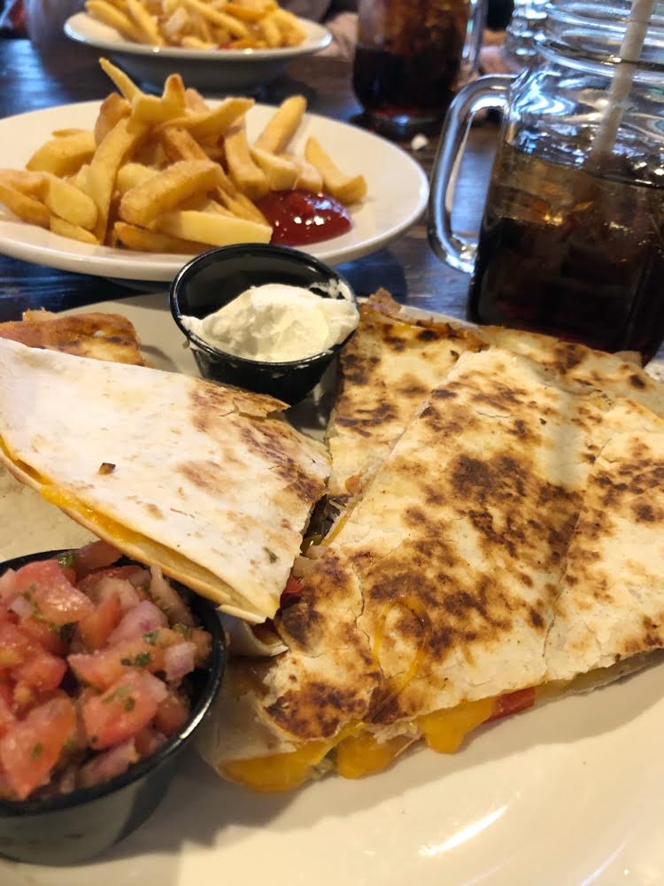 Chicken quesadilla, cola and French fries at the Great Gorge Clubhouse