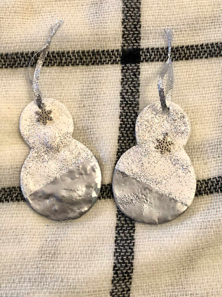 Two beautiful handcrafted snowman ornaments from Nicole of PixelMavensRetreats.com