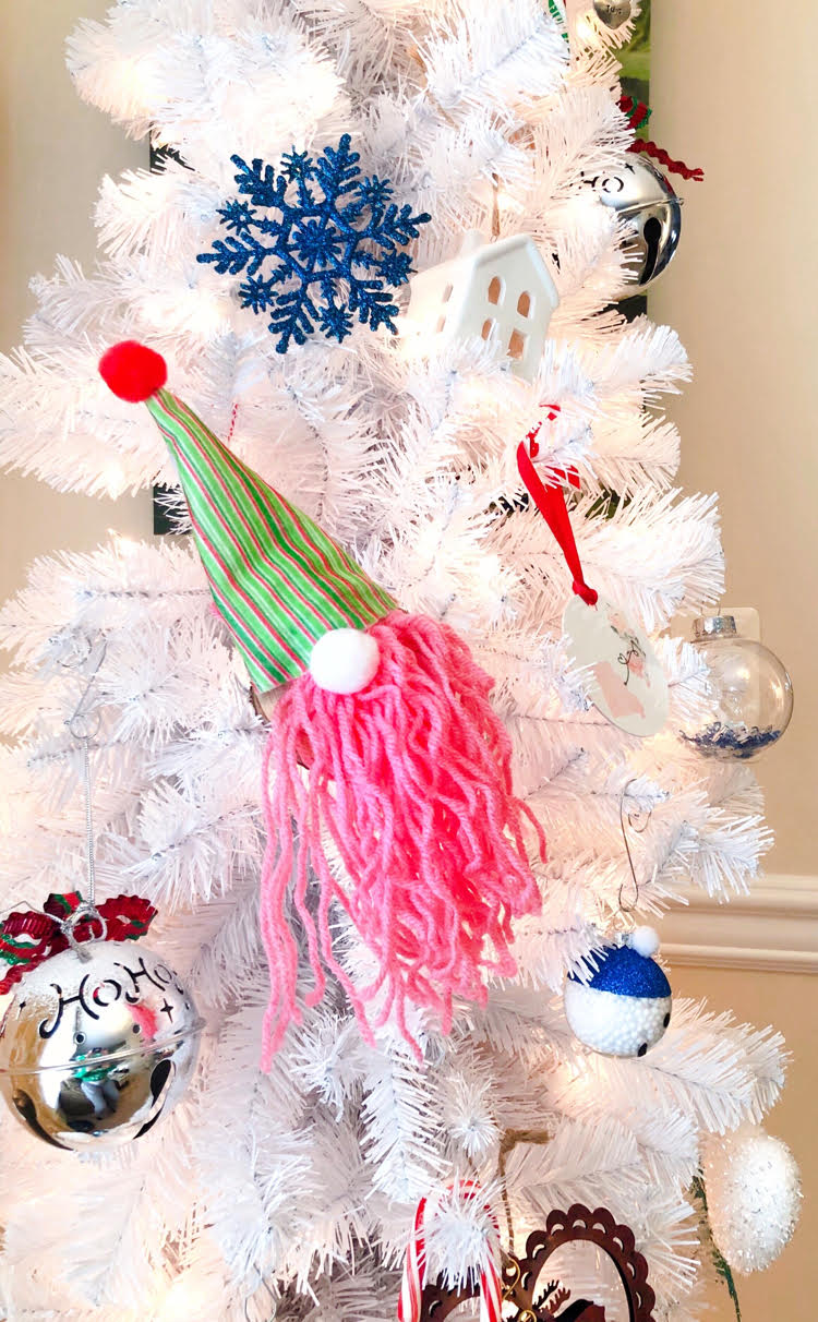 DIY pink and green gnome ornament