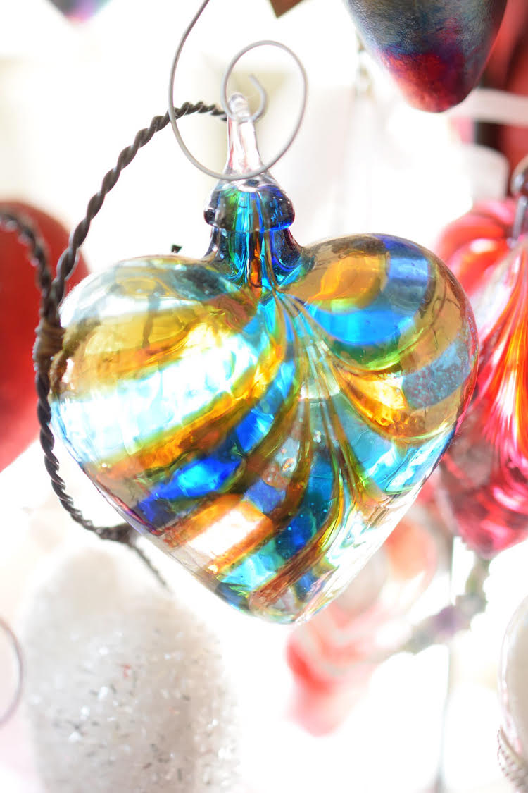 Blue and yellow glass Christmas ornament