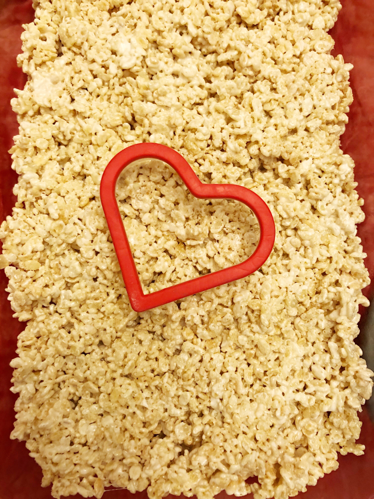 Making heart shaped Rice Krispie treats