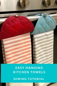 I love this easy hanging kitchen dish towel hack with a pot holder and a dish towel.