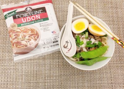 I love this recipe for a cheesy mushroom udon noodle soup made with Fortune Udon Noodles