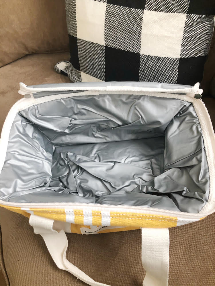 Business & Pleasure Co Insulated Cooler Bag Yellow Stripped FabFitFun NEW 