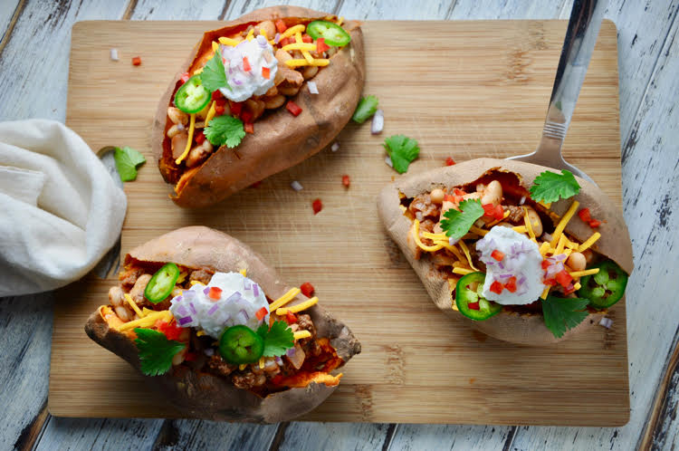 Loaded baked potatoes as shown in the After 7 diet book, which is loaded with delicious recipes to help with weight loss.
