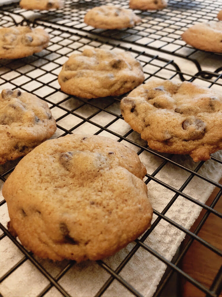 delicious chocolate chip cookies cooling on a baking rack