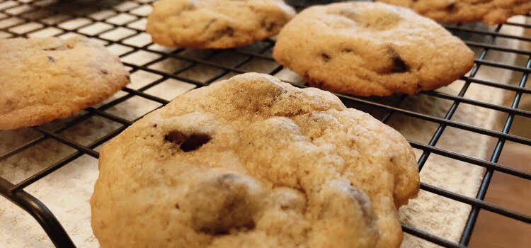 chocolate chip cookies on a baking rack