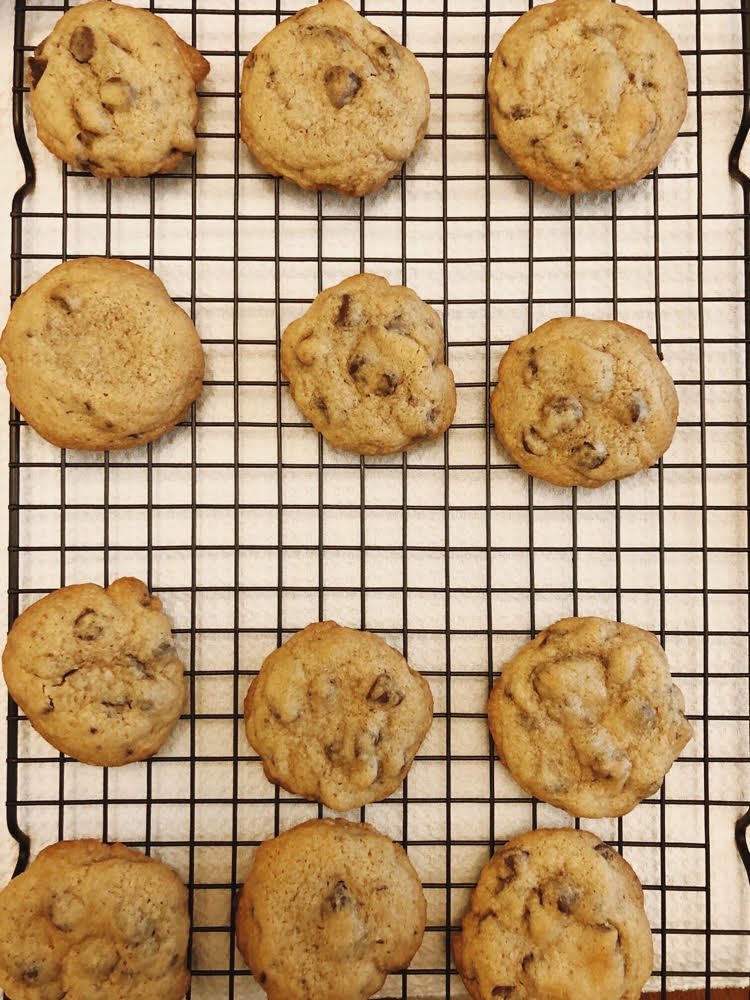 homemade chocolate chip cookies on a baking rack