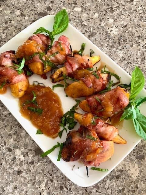 Bacon wrapped peaches