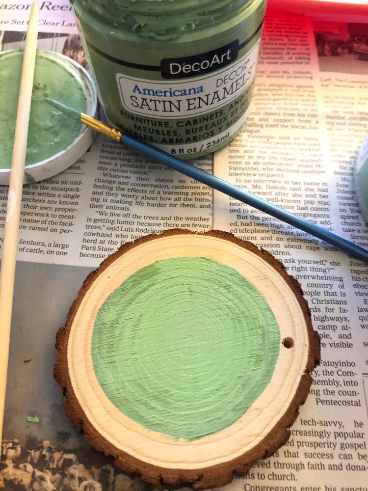 painted wood slice ornament