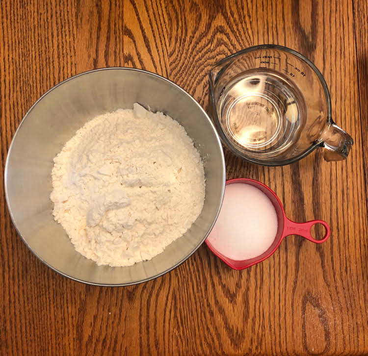 the ingredients you need to to make pretty salt dough ornaments - just flour, salt and warm water