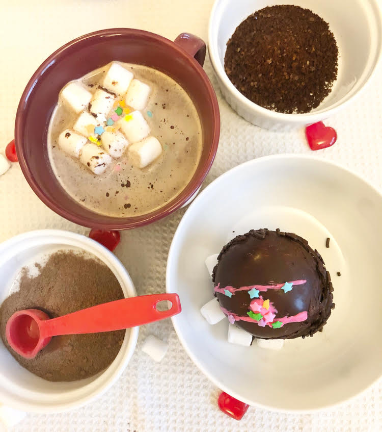 ingredients for dark chocolate mocha hot cocoa bombs