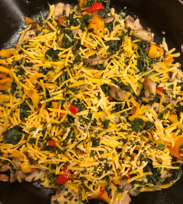 mushroom, pepper, cheddar cheese frittata