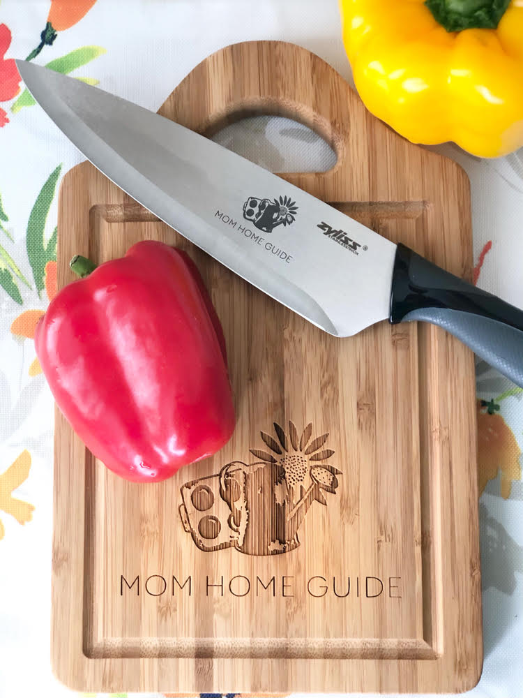 Custom engraged wood cutting board and knife set