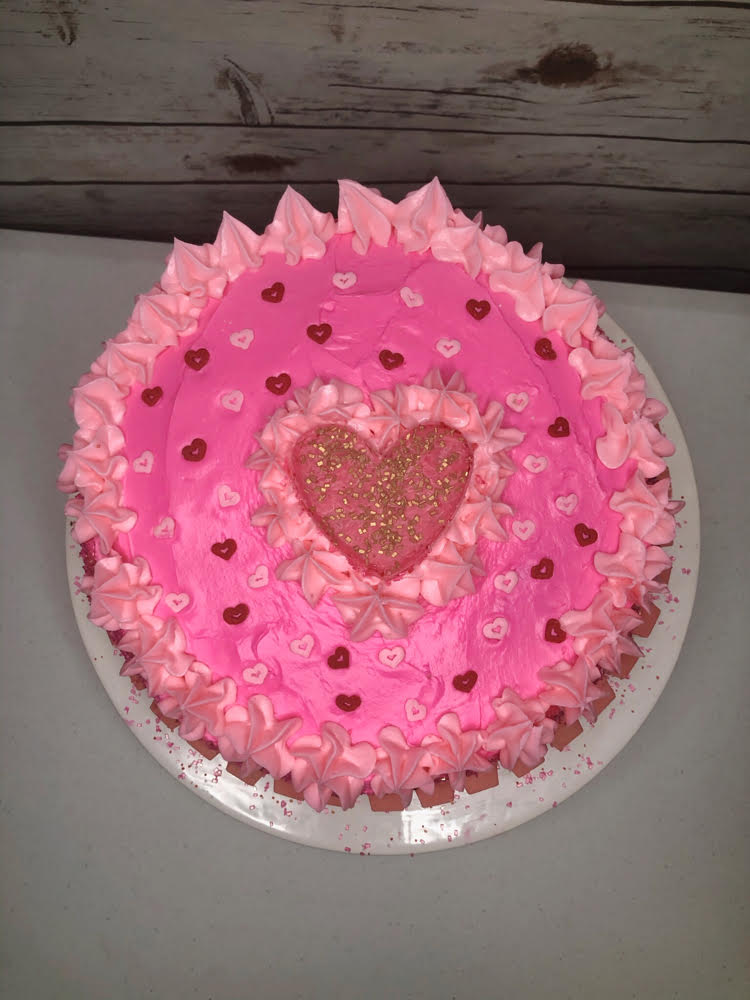 homemade pink heart cake