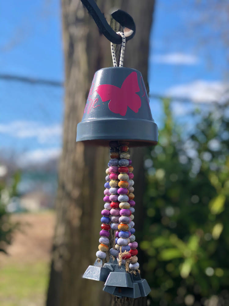 DIY flower terra cotta pot wind chimes with beads and bells