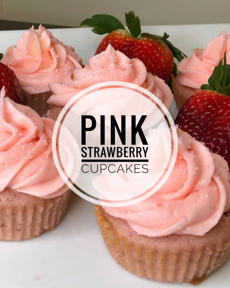 pink strawberry cupcakes with buttercream icing