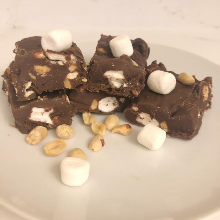 square of pretzel rocky road fudge