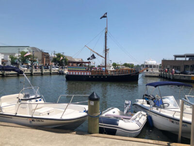 Annapolis waterfront with pirate ship tourist attradtion