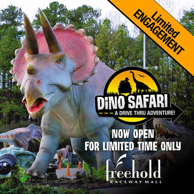 This large dinosaur at the Dino Safari at Freehold Raceway Mall is just one of many dinosaurs at the new interactive drive through experience open now through August.