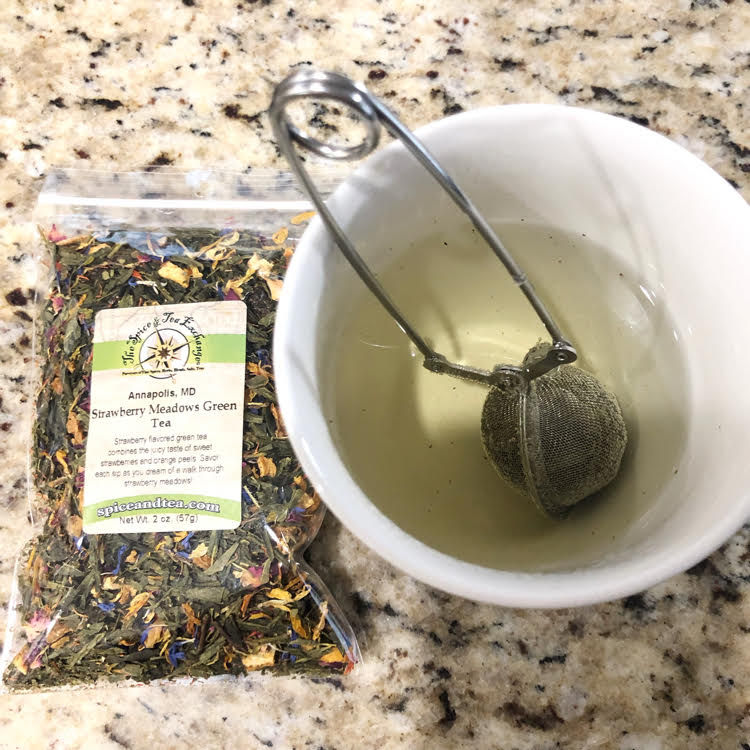 strawberry loose leaf green tea and tea infuser